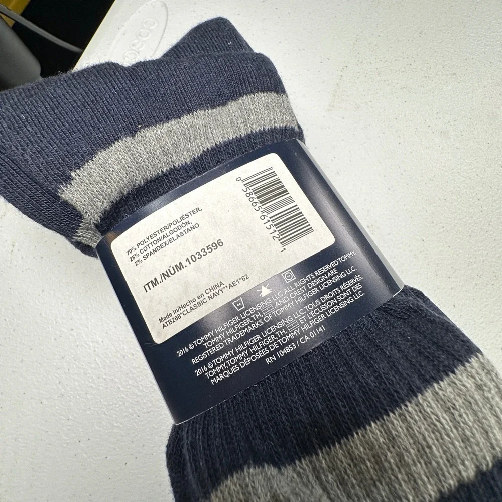 Tommy Hilfiger Men Socks 4-Pack Navy Blue Cotton Blend Striped Logo New 7-12